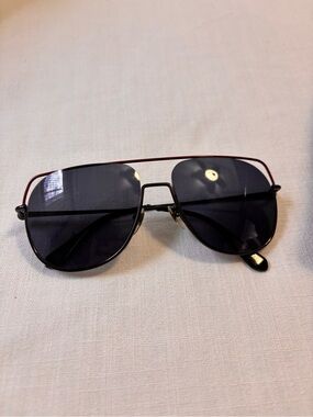 Alexander McQueen Aviator Sunglasses with Black Lenses and Red/Gunmetal Frame